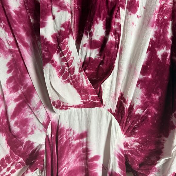 S/W/F Magenta Tie Dye Print Plunge V-Neck Long Sleeve Coastal Maxi Dress Size S - Picture 14 of 14